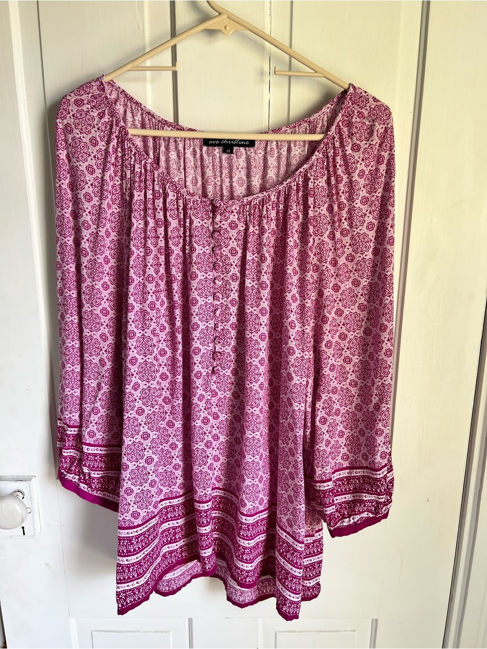 Ava Christine Women’s Pink Printed Boho Peasant Blouse size 2XL